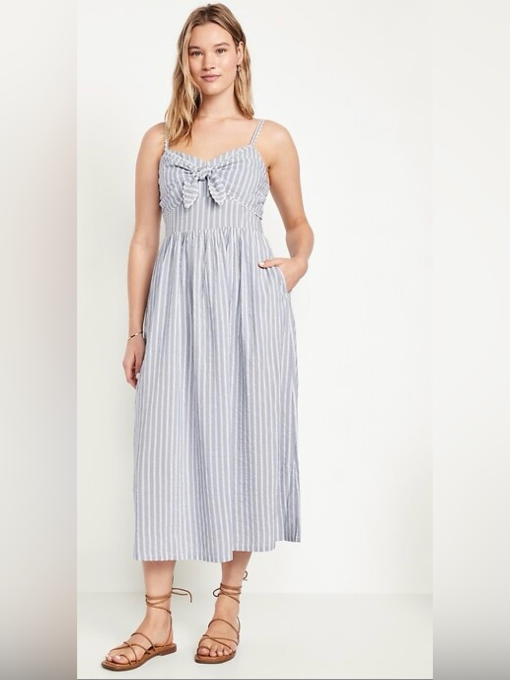 Old Navy Fit & Flare Tie-Front Seersucker Midi Dress size XL